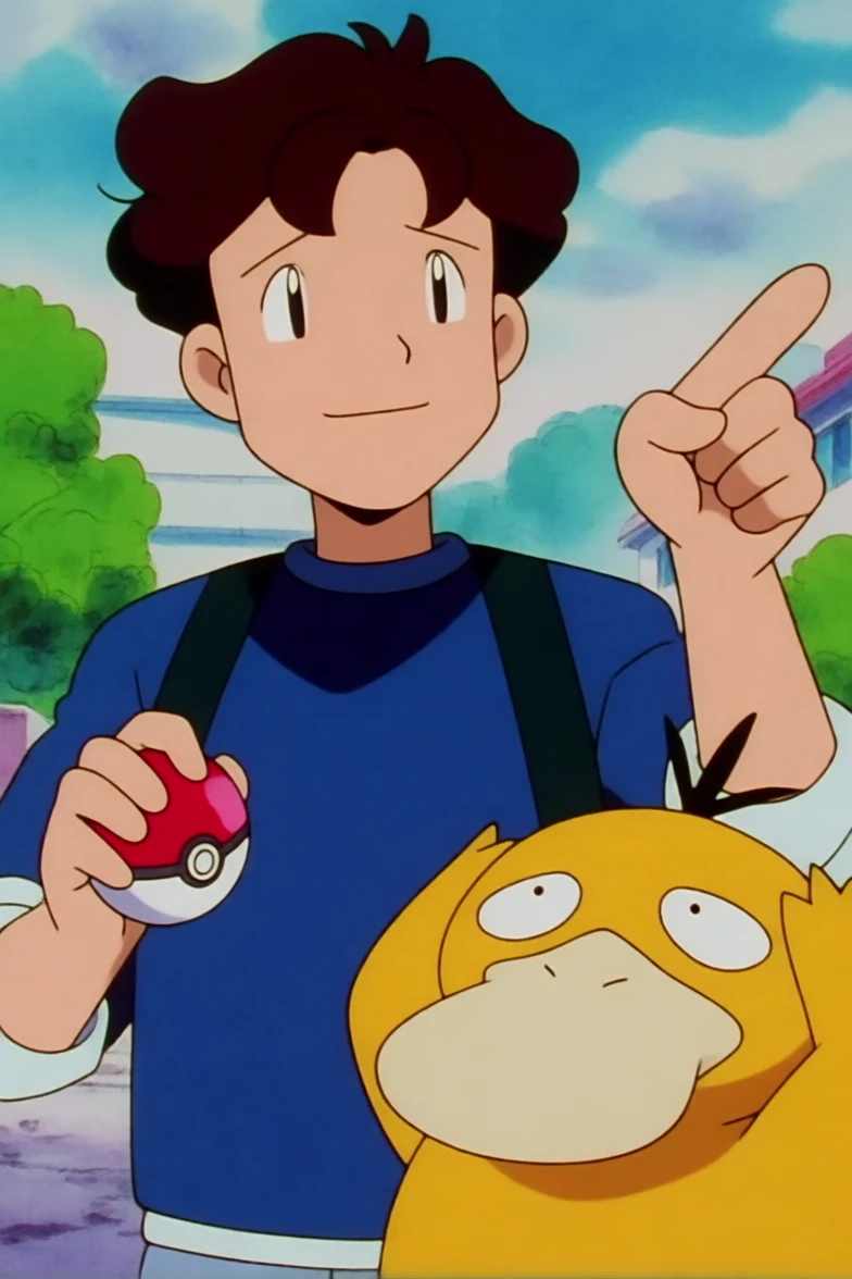 Anime caricature of Sam Altman with Psyduck